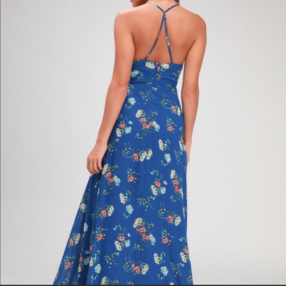 Lulus Royal Blue Floral Dress Size S worn once! - Picture 2 of 4